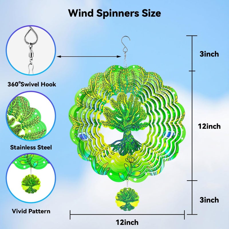Katinyos Wind Spinners,12 inch Tree of Life with 360° Swivel Hook for Yard and Garden, Bird Wind Catcher, Metal Wind Spinners Outdoor for Lawn Hanging Crafts Decor Kinetic Yard Art Ornament Gifts - Image 2